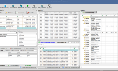Captura de tela do novo Volare Software 21, onde são exibidas tabelas orçamentárias para controle de obras
